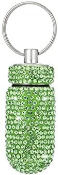 Bling Pill Container Portable Pill Bottle Case Pill Holder Keychain Medicine Holder Mini Size Waterproof and Light Weight for Outdoor Camping Traveling (Light Green)