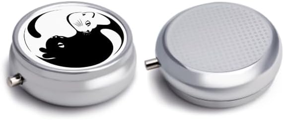 Round 3 Compartment Pill Box, Decorative Travel Pill Case, Moistureproof Daily Cute Pill Box Suitable for Women Men Compatible with Yin Yang Black and White Sleepy Cat