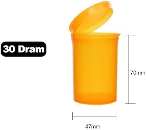 Multi-Use Airtight Empty Pill Bottles with Hinged Lids, 30 Dram Plastic Bottle Organizer for Supplements, Vitamins & Medicines, 12 Pack (Amber Translucent)