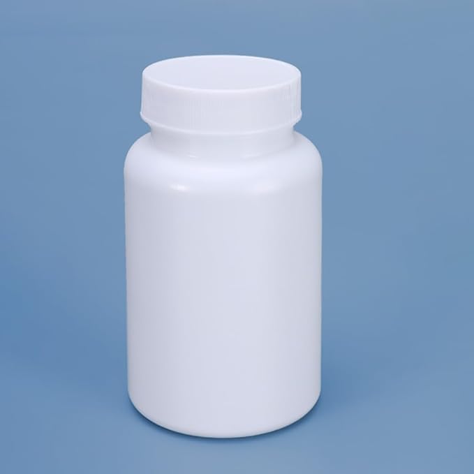 2 Pcs 200ml White Plastic Pill Bottles Empty Medicine Storage Containers Portable Vitamin Tablet Case Refillable Solid Powder Dispenser Holder with Screw Cap