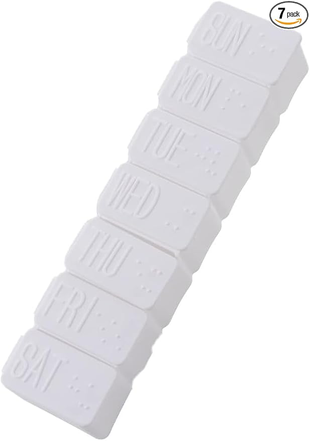 White Weekly Pill Organizers, 7 Days Travel Pill Case with Braille Weekly Medicine Container Organizer Dispenser for Fish Oils, Vitamin, Calcium Tablets Personal Pill Organizers