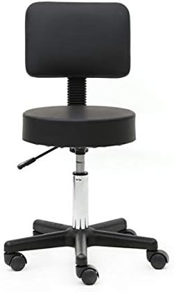 Salon Stool, Medical Spa Stool with Back, Round Chair with Swivel Backrest, Adjustable Chair with Wheels for Beauty Salon Spa Tattoo Massage,Dental Clinic,Office Art Studio (Black 2)