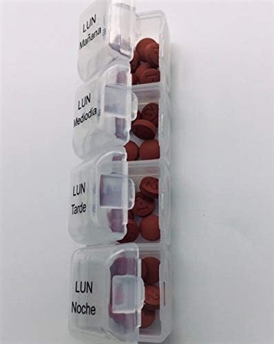 Spanish Pill Box 7 Day Four Times a Day Weekly Pill Planner Organizer - Large Compartment Pill Boxes Store medications for Entire Week. Cuatro veces al día Durante UNA semana.