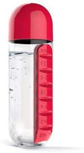 2-in-1 Water Bottle and Pill Organizer, 600ml Capacity, 7 Compartments outdoor capsule cup medicine box dispenser (Red)