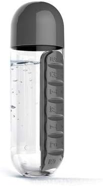 2-in-1 Water Bottle and Pill Organizer, 600ml Capacity, 7 Compartments outdoor capsule cup medicine box dispenser (Black)