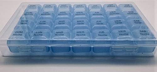 Spanish 7 Day Four Times a Day Weekly Pill Planner Organizer - Large Compartment Pill Boxes Store medications for Entire Week. Cuatro veces al día Durante UNA semana.