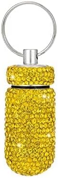Bling Pill Container Portable Pill Bottle Case Pill Holder Keychain Medicine Holder Mini Size Waterproof and Light Weight for Outdoor Camping Traveling (Yellow)