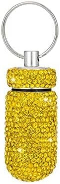Bling Pill Container Portable Pill Bottle Case Pill Holder Keychain Medicine Holder Mini Size Waterproof and Light Weight for Outdoor Camping Traveling (Yellow)