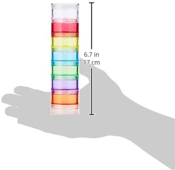Ezy Dose Weekly (7-Day) Daily Stackable Pill Case, Medicine Planner, Vitamin Organizer Box, Medium Detachable Compartments, Easy to Use, Rainbow Colors, BPA Free