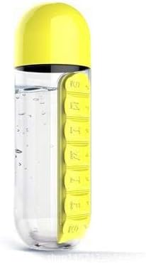 2-in-1 Water Bottle and Pill Organizer, 600ml Capacity, 7 Compartments outdoor capsule cup medicine box dispenser (Yellow)