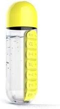 2-in-1 Water Bottle and Pill Organizer, 600ml Capacity, 7 Compartments outdoor capsule cup medicine box dispenser (Yellow)