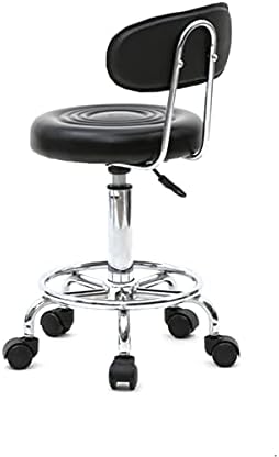 Salon Stool, Medical Spa Stool with Back, Round Chair with Swivel Backrest, Adjustable Chair with Wheels for Beauty Salon Spa Tattoo Massage,Dental Clinic,Office Art Studio (Black 1)