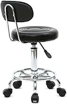 Salon Stool, Medical Spa Stool with Back, Round Chair with Swivel Backrest, Adjustable Chair with Wheels for Beauty Salon Spa Tattoo Massage,Dental Clinic,Office Art Studio (Black 1)