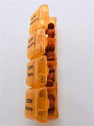 Spanish Pill Box 7 Day Four Times a Day Weekly Pill Planner Organizer - Large Compartment Pill Boxes Store medications for Entire Week. Cuatro veces al día Durante UNA semana.