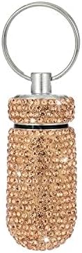 Bling Pill Container Portable Pill Bottle Case Pill Holder Keychain Medicine Holder Mini Size Waterproof and Light Weight for Outdoor Camping Traveling (Peach)