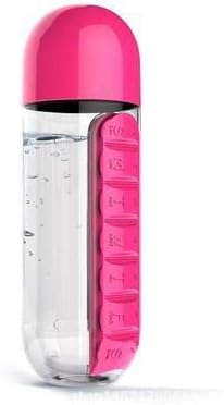 2-in-1 Water Bottle and Pill Organizer, 600ml Capacity, 7 Compartments outdoor capsule cup medicine box dispenser (Rose)