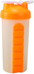 2-in-1 Water Bottle and Pill Organizer, 600ml Capacity, 7 Compartments outdoor capsule cup medicine box dispenser (Shaking Cup Orange)