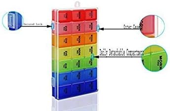 7 Days Pill Holder Organizer Tablet Box Weekly Medication Case Daily AM Morning Noon PM Night Container Compartments Detachable Dispenser (819 N 6018)