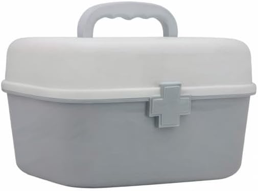 BangQiao Plastic First Aid Storage Box Container Bin with Removable Tray and Portable Handle, Family Emergency Medicine Kit Case Organizer, White&Gray