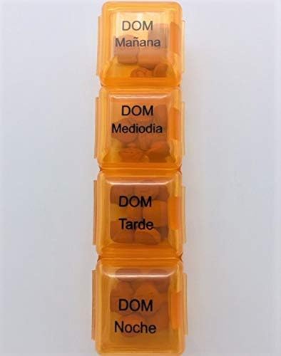 Spanish Pill Box 7 Day Four Times a Day Weekly Pill Planner Organizer - Large Compartment Pill Boxes Store medications for Entire Week. Cuatro veces al día Durante UNA semana.