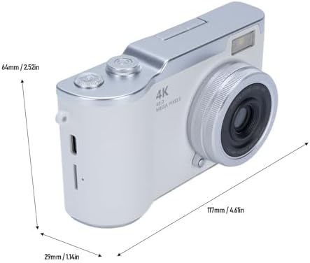 48MP Digital Camera, 1080P Video Camera, 8X Zoom, 2.4 Inch HD Flip Screen, LED Fill Light, Long Battery Life, with Multiple Functions for Entertaining Photography (White)
