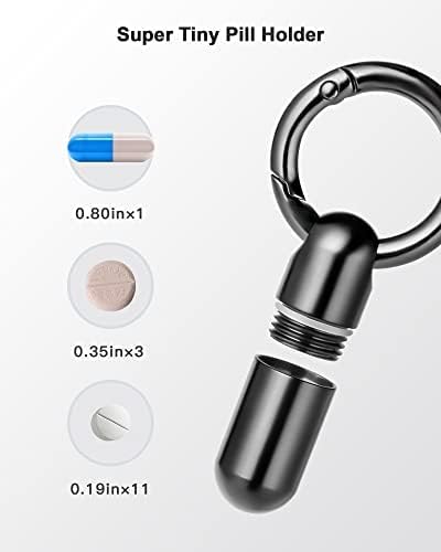 TISUR Keychain Pill Holder, Titanium Pill Case Small Pill Organizer Waterproof Pill Box, EDC Portable Pill Container Metal Tube for Travel Purse Outdoor