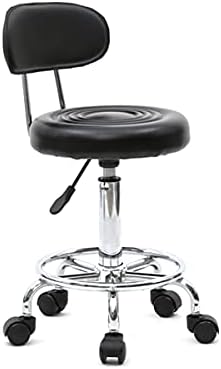 Salon Stool, Medical Spa Stool with Back, Round Chair with Swivel Backrest, Adjustable Chair with Wheels for Beauty Salon Spa Tattoo Massage,Dental Clinic,Office Art Studio (Black 1)
