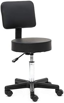 Salon Stool, Medical Spa Stool with Back, Round Chair with Swivel Backrest, Adjustable Chair with Wheels for Beauty Salon Spa Tattoo Massage,Dental Clinic,Office Art Studio (Black 2)