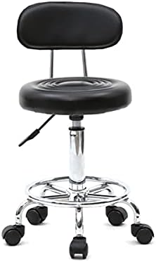 Salon Stool, Medical Spa Stool with Back, Round Chair with Swivel Backrest, Adjustable Chair with Wheels for Beauty Salon Spa Tattoo Massage,Dental Clinic,Office Art Studio (Black 1)