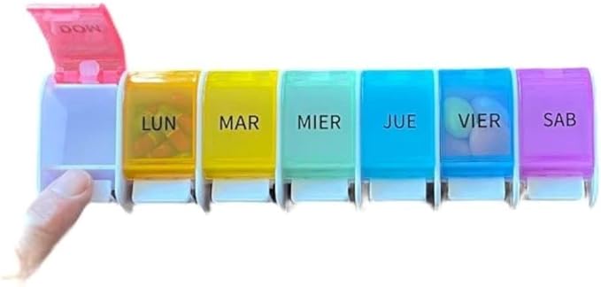 Healthaccessories Spanish 7 Day Once-a Day Weekly Pill Planner Organizer - Large Compartment Pill Boxes Store Medications for Entire Week. Easy See Through. para un semana