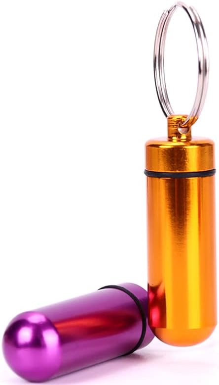 AKOAK 2 Pcs Colorful Round Aluminum Alloy Pill Bottle, Emergency Jar, Waterproof Outdoor Travel Portable Pill Bottle Key Chain (Gold)