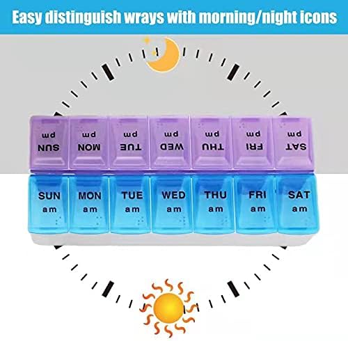SJK Pill Organizer 2 Times a Day, Weekly Pill Box 2 Per Day, AM PM Pill Case, Day Night Pill Container 7 Day, Vitamin Case Twice a Day