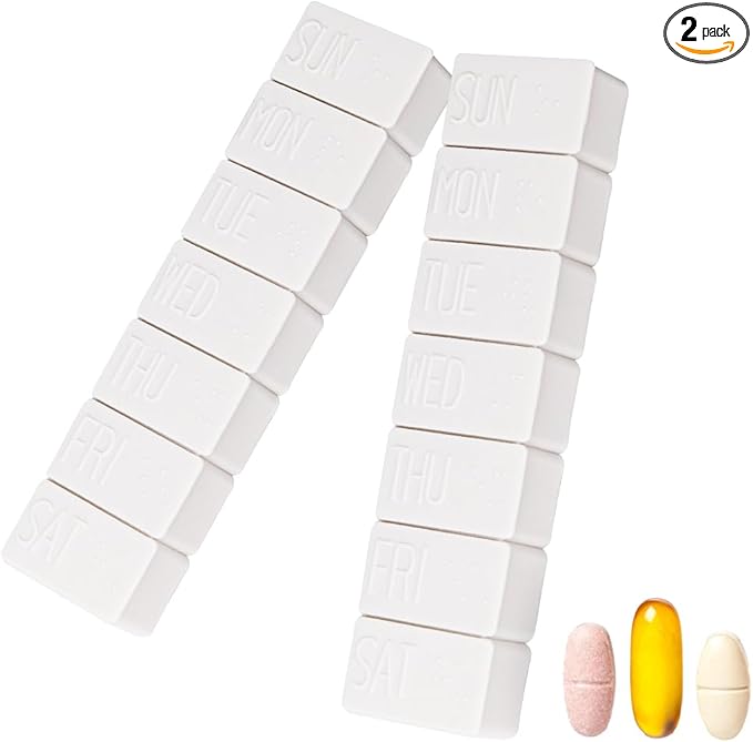 2Pack Weekly Pill Organizer,Extra Large 7 Days Cute Pill Cases Travel Daily Pill Box for Vitamin Medicine Fish Oil, Calcium Tablets Supplements
