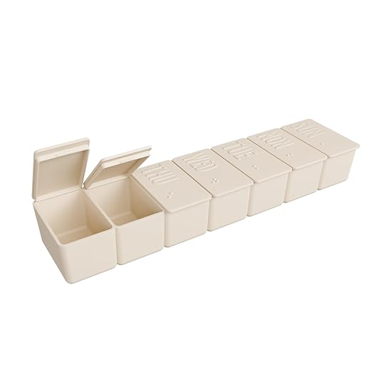 EZY DOSE Weekly (7-Day) Daily Pill Case, Embossed Matte Pill Case, Daily Medicine & Vitamin Organizer Box, Large Easy-Open Compartments, BPA-Free Medication Planner for Home & Travel, Cream