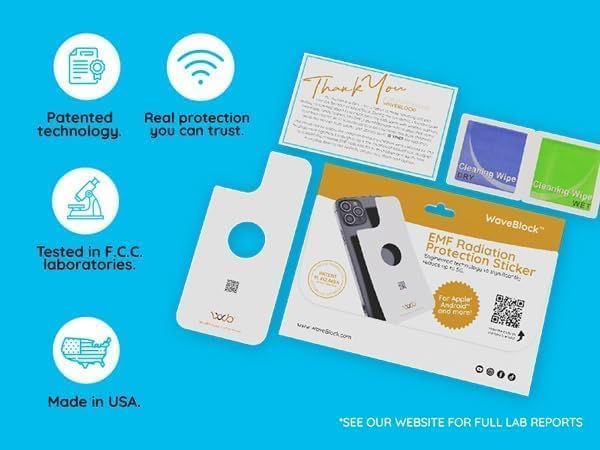 WAVEBLOCK EMF Blocker for Cell Phone - Made for iPhone 16 PRO MAX / 16 Plus - The Only Patented Real Scientifically Backed Lab-Tested 5G-Shield EMF Reduction Sticker, USA Made, Protect Yourself White