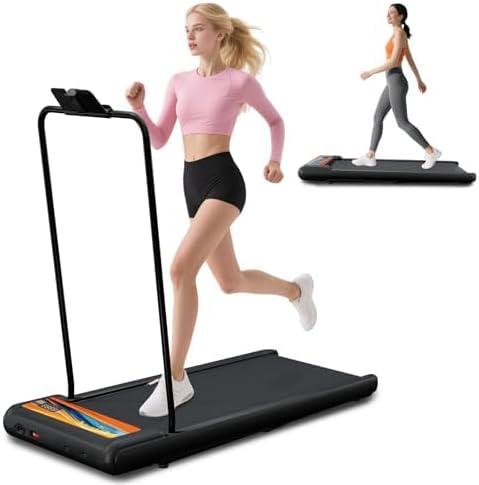 RIVANO Treadmill with Handles, 2.5HP Walking Pad Treadmills with Handle Bar, 270LBS Capacity, Under Desk Treadmill with Remote Control LED Display, Electric Treadmills for Home Small, Orange