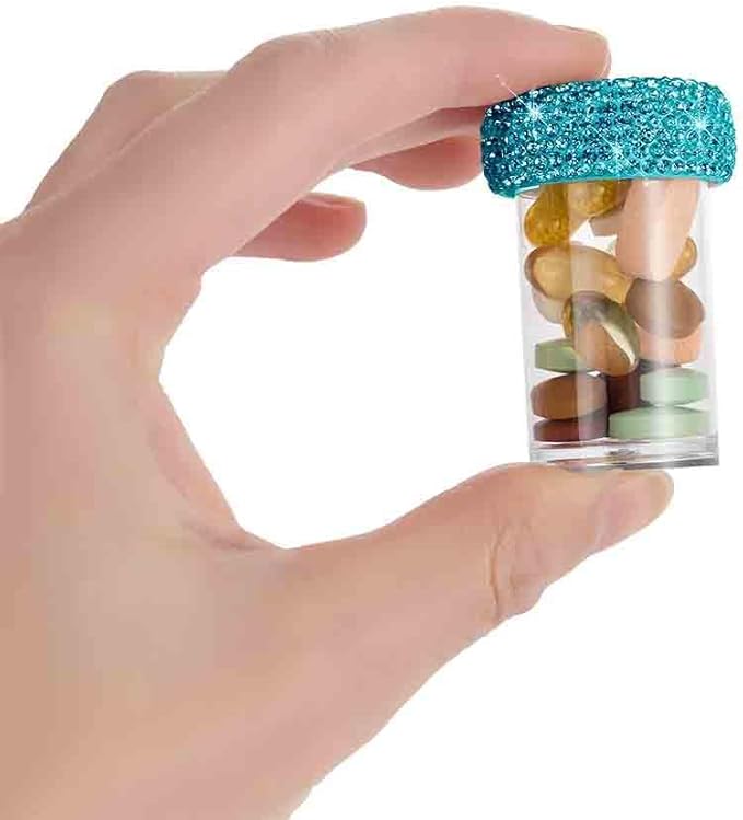 Bling Diamond Portable Waterproof Pill Case Medicine Dispenser Bottle Storage for Outdoor Camping Travel (Blue)
