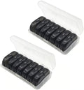 Portable Pill Organizer for Travel, 7-Day Pill Case with 14 Compartments, Pill Holder for Vitamins & Medication, Leak-Proof & Compact Design (White Shell with Black Grid, 2PCS)