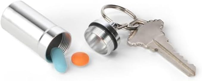 EZY DOSE Keychain Pill Box and Medicine, Vitamin Container, Safe for Money & Travel Items, Metal Canister, Medium Compartments, Various, BPA Free