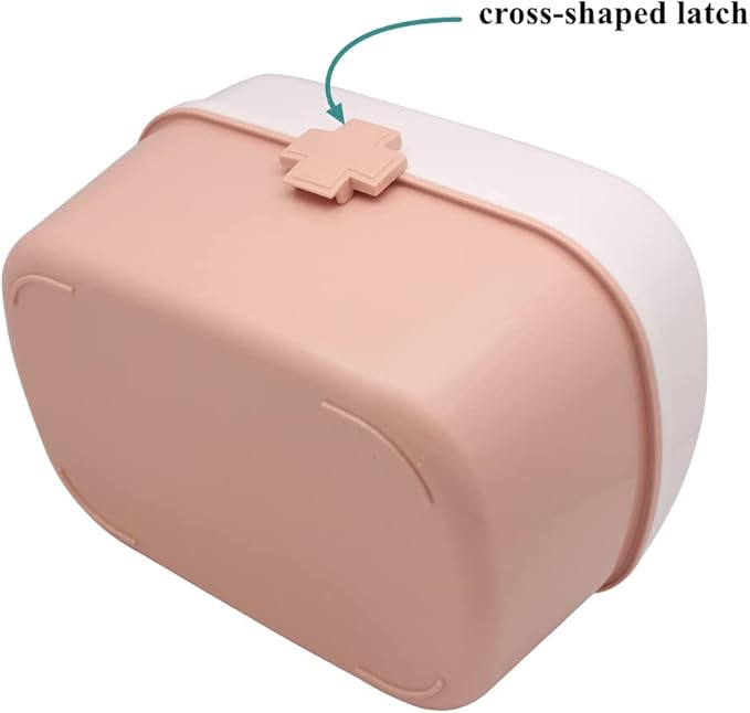 BangQiao Plastic First Aid Storage Box Container Bin with Removable Tray and Portable Handle, Family Emergency Medicine Kit Case Organizer, White&Pink