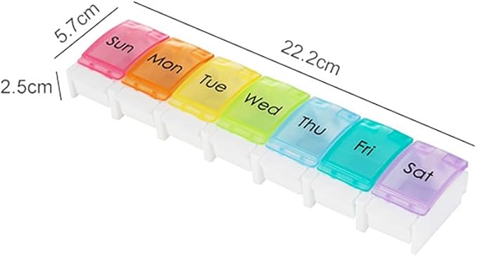 7 Day Pill Case Organizer, Large Medicine Box Dispenser Daily, Colorful Travel 7 Dividers Vitamin Holder with Easy Push Button for Medication, Supplement, Fish Oil, Cod Liver Oil, Capsules