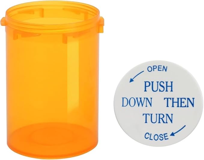 Empty Plastic Medicine Pill Bottles with Child Resistant Caps, 30 Dram Amber Plastic Vial Travel Pill Case Organizer, Pack of 12 (30 Dram)