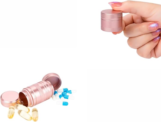 Small Metal Pill Box & Metal AM PM Pill Case - Daily Pill Container Portable Travel Pill Holder for Pocket Purse Medicine Organizer for Vitamin/Fish Oil/Supplements, 1 Pack Pill Case Pink
