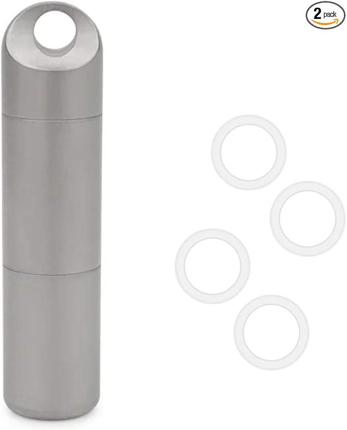 Titanium Pill Holder Keychain for Travel, Waterproof Pill Case Organizer with Silicone Sleeve, Portable Metal Medicine Container Bottle with Detachable Layers for EDC, Men, Women (M 2 Layer)