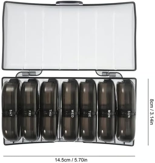 Portable Pill Organizer for Travel, 7-Day Pill Case with 14 Compartments, Pill Holder for Vitamins & Medication, Leak-Proof & Compact Design (White Shell with Color Grid, 2PCS)