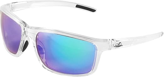 Bullhead Safety Eyewear Pompano Glasses - Anti-Fog, Lightweight, Impact/Scratch Resistant, UV Blocking Sunglasses for Cycling, Fishing, Driving, Green Mirror/Clear
