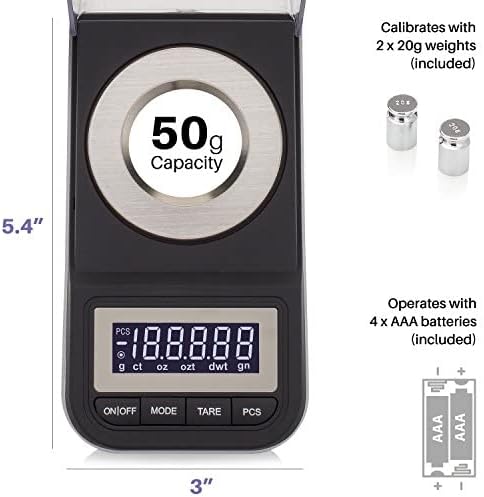 Smart Weigh 50g x 0.001 Grams, Premium High Precision Digital Milligram Scale, Includes Tweezers, Calibration Weights,Three Weighing Pans and Case