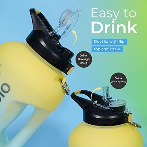 1 Gallon Water Bottle with Straw & Chug lid (optional), BPA Free 128oz Large Water Bottle with Motivational Time Marker and Handle Leak-proof Big Jug