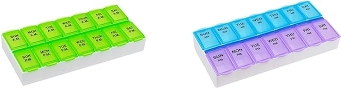 Ezy Dose 7-Day AM/PM Pill Organizers (67375GAMT, Blue/Purple) - Weekly Medication Planners with Contoured Bottoms and Clear Lids