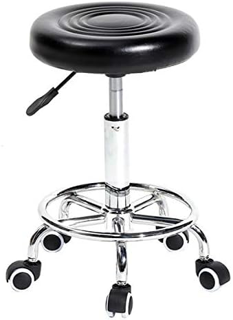 PU Leather Round Rolling Stool with Foot Rest Swivel Height Adjustment Medical Spa Drafting Salon Tattoo Work Office Massage Stools Task Chair,Seat Height:18.9”-22.83”/Weight Capacity:220lb (Black)